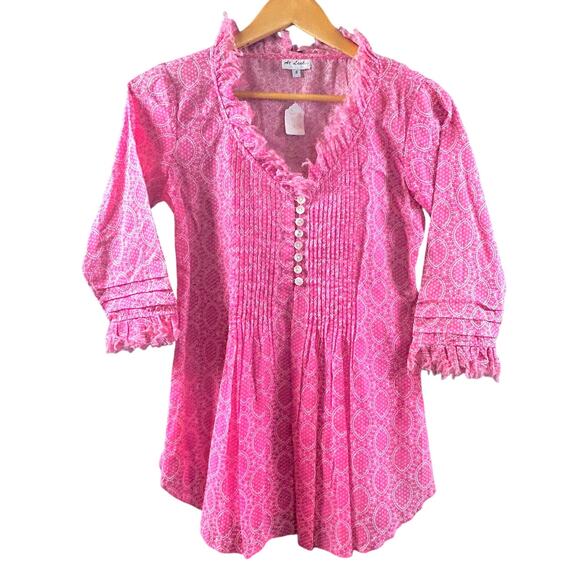 At Last Tops - At Last Boho Hippie Babydoll Buttons Raw Edge Details Lagenlook NWOT Luxury 8